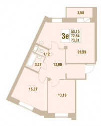 Трёхкомнатная квартира 73.61 м²